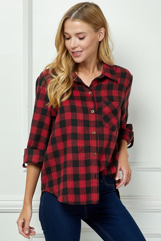 Red & Black Plaid Button Down