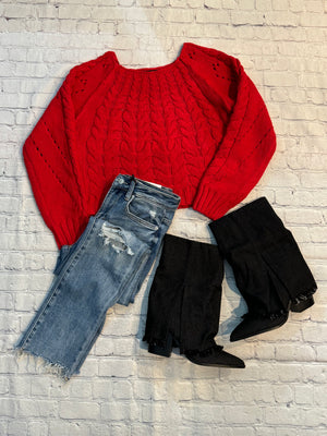 Cable Sweater in Husker Red