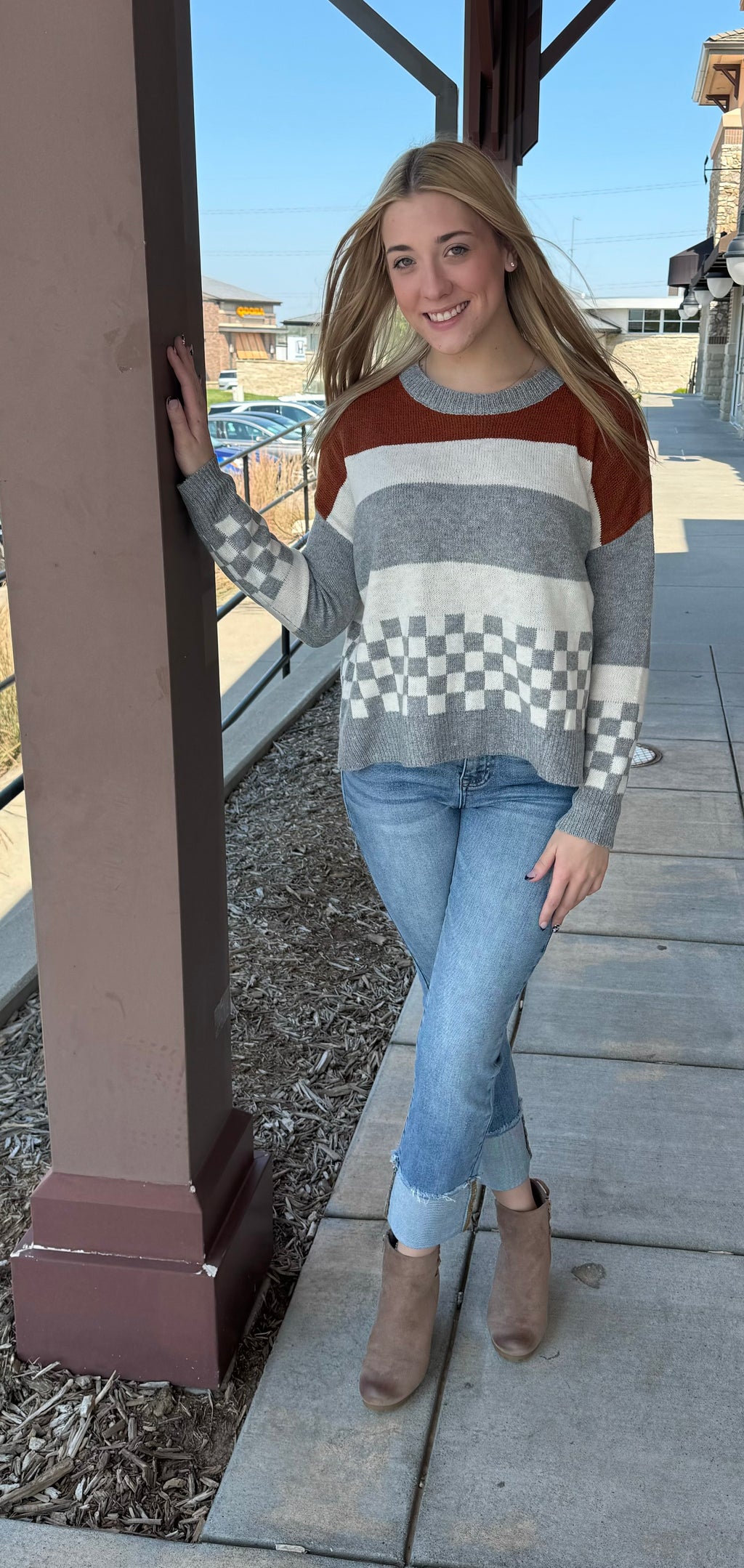 Color Block & Checkered Sweater