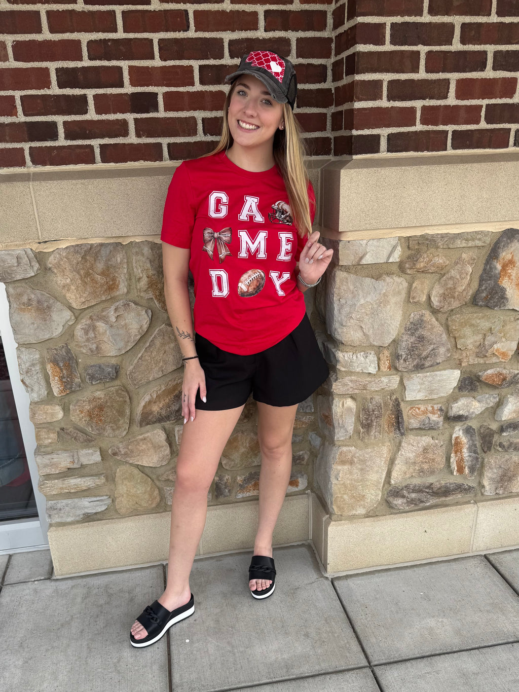 Game Day Bows & Helmet Red T-shirt
