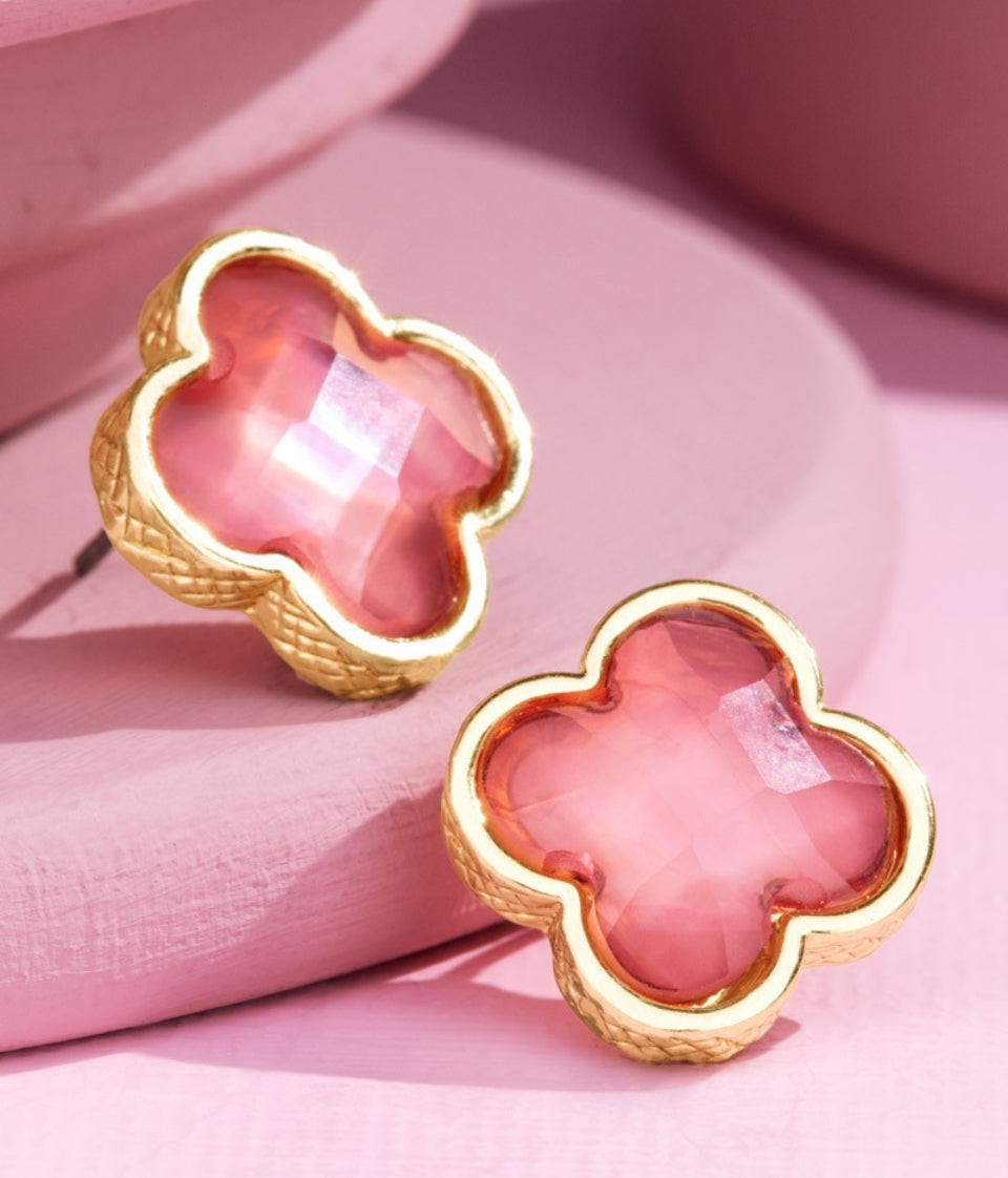 Clover Pink Earring in Gold