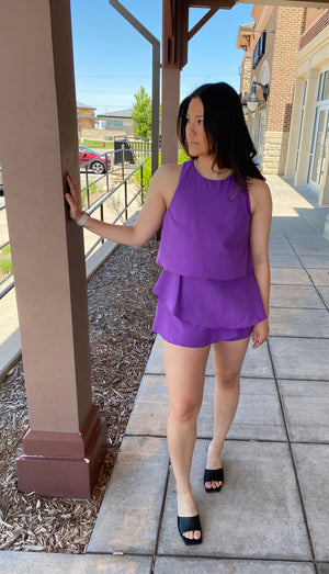 Halter Ruffle Romper in Purple