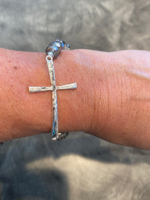 Cross Bead Silver Bracelet