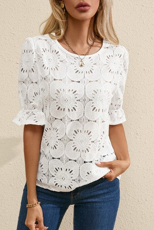 Eyelet Top Flower Detail in White