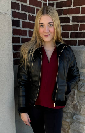 Fur Lined Faux Leather Jacket