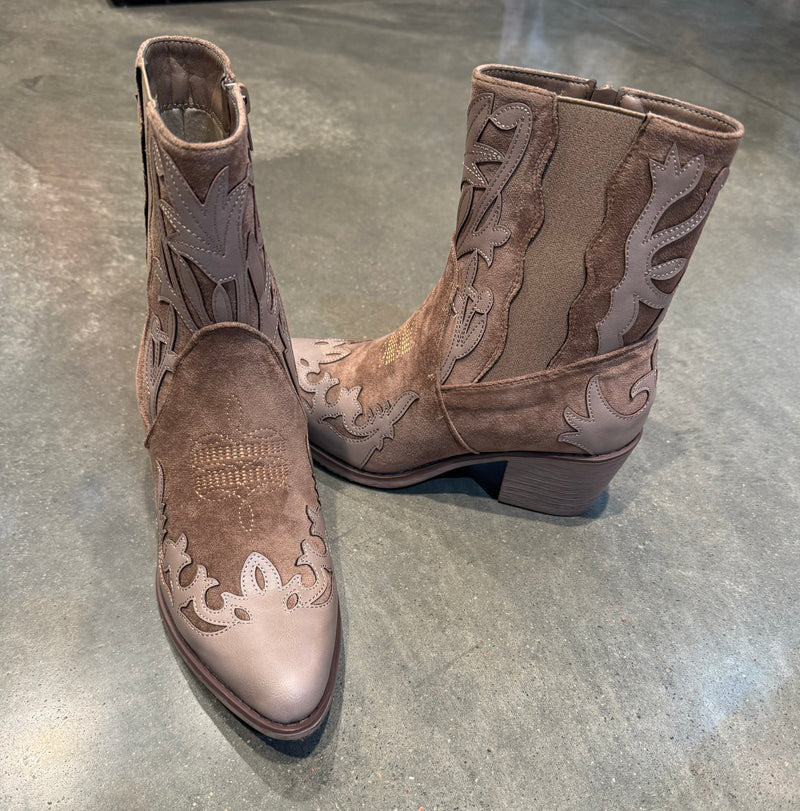 Laser Cut Detail Bootie in Taupe