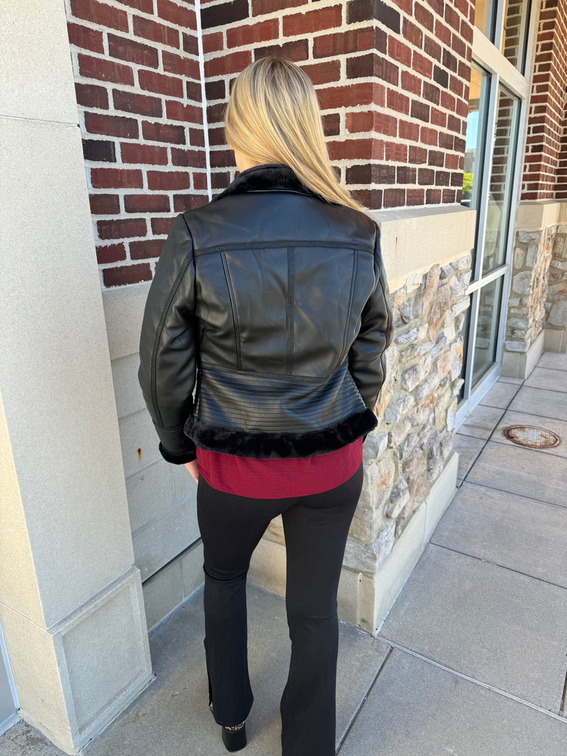 Fur Lined Faux Leather Jacket