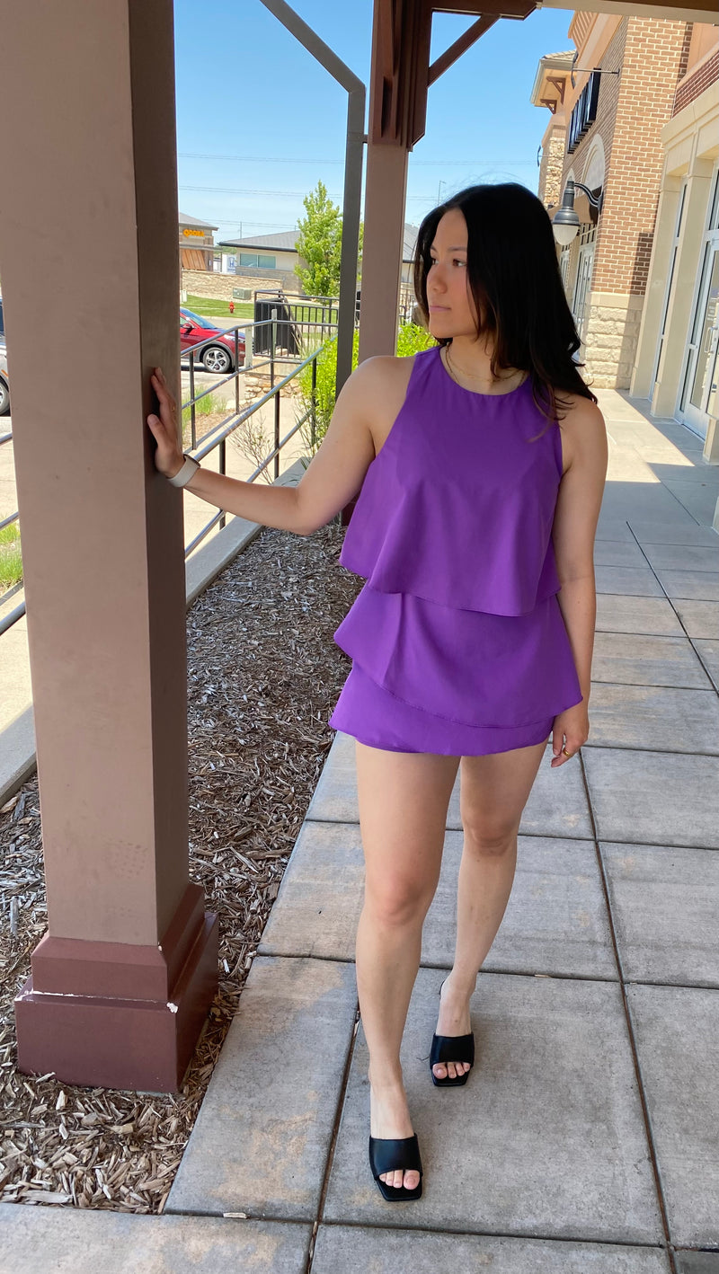 Halter Ruffle Romper in Purple