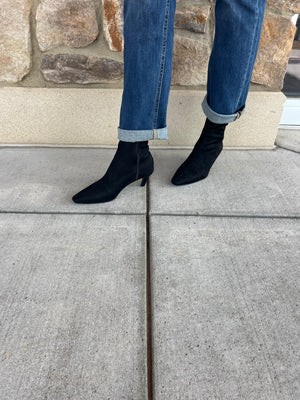 Kitten Heel Stretch  Faux Suede Bootie