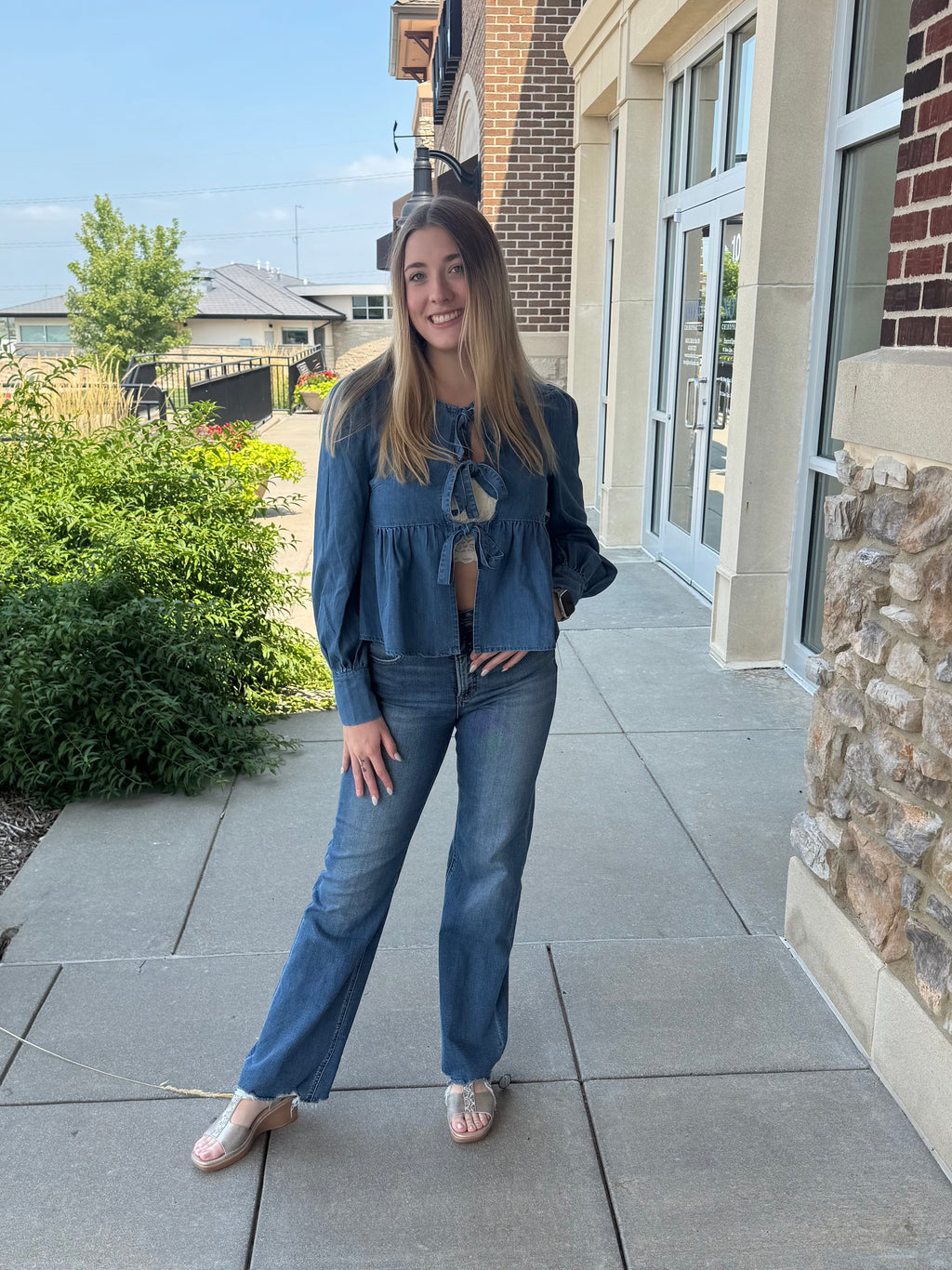 Bow Tie Denim Top