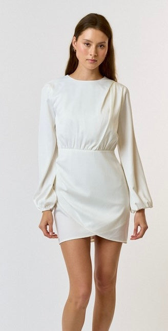 L/S Open Back White Dress