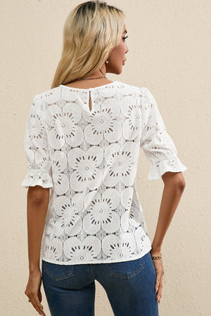 Eyelet Top Flower Detail in White