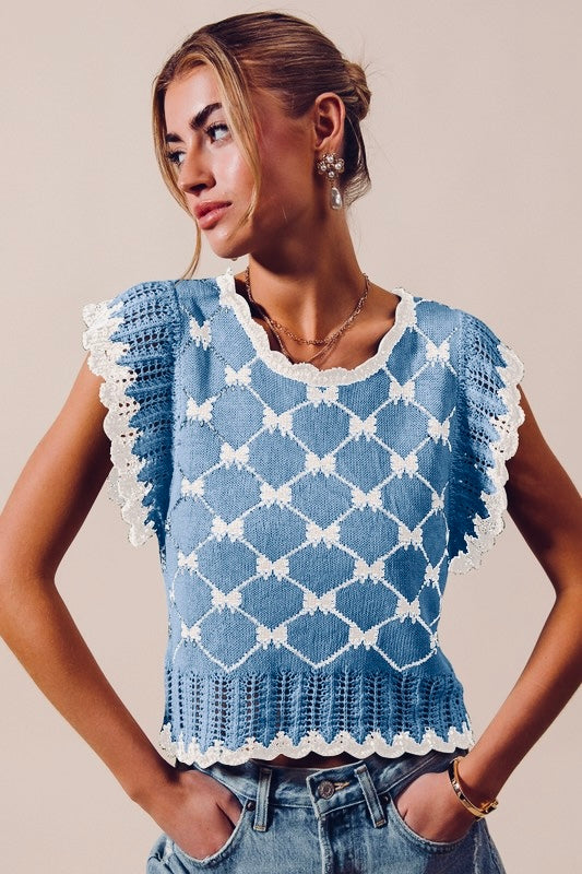 Bow Design Flutter Sleeve Sweater