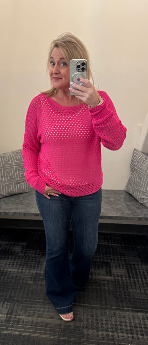 Eyelet Sweater in Hot Pink