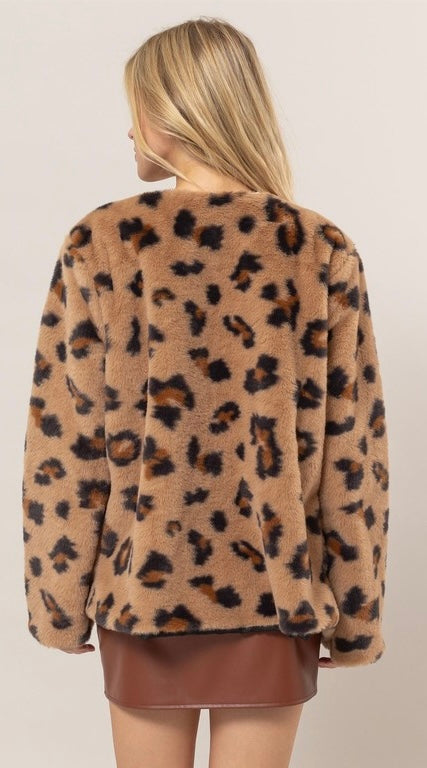 Leopard Print Faux Fur Jacket