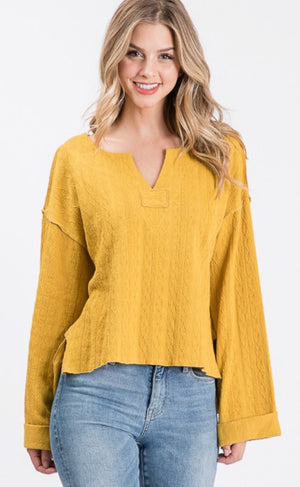 Flare Sleeve Textured Knit Top