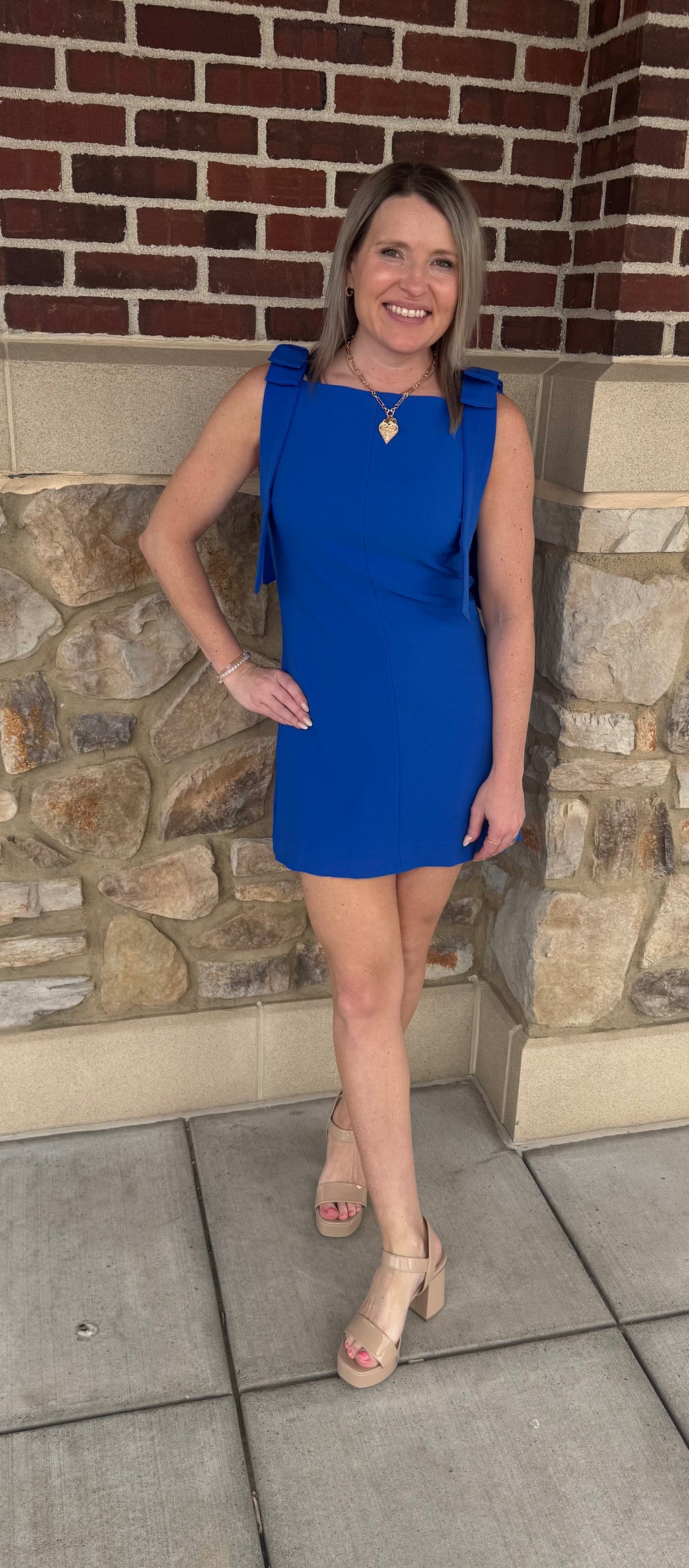 Square Neck Tie Shoulder Dress
