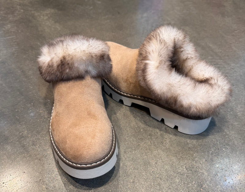Fur Slide Shoe in Tan
