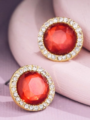 Round Rhinestone Earring in Burgundy