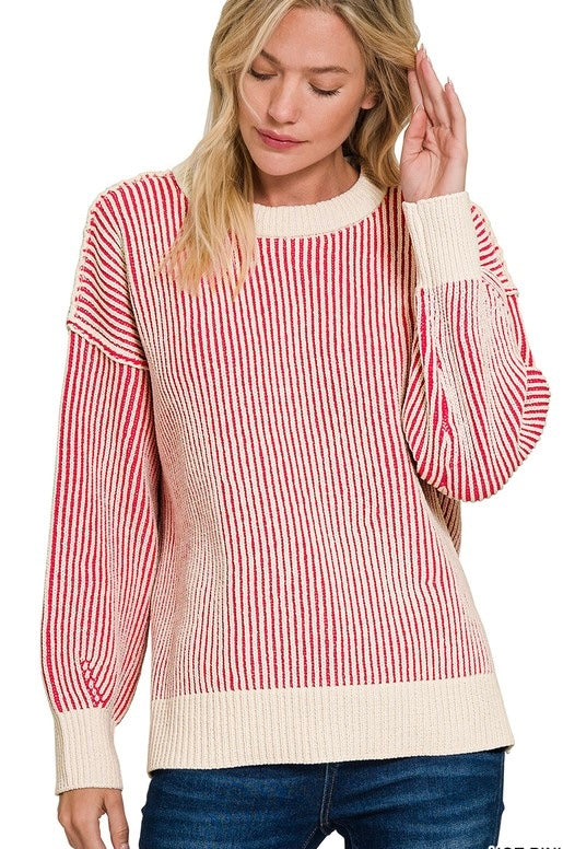 2 Tone Cozy Sweater Side Slits