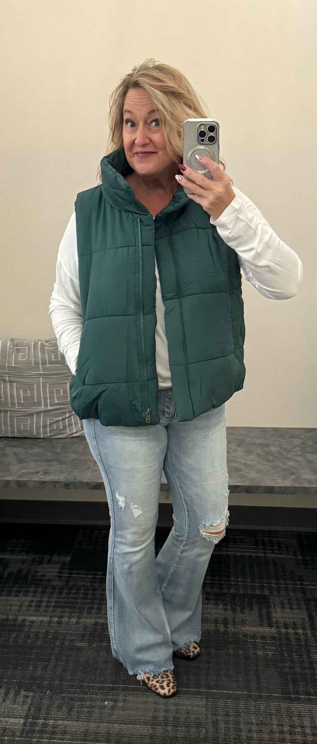 Puffer Vest in Hunter Green