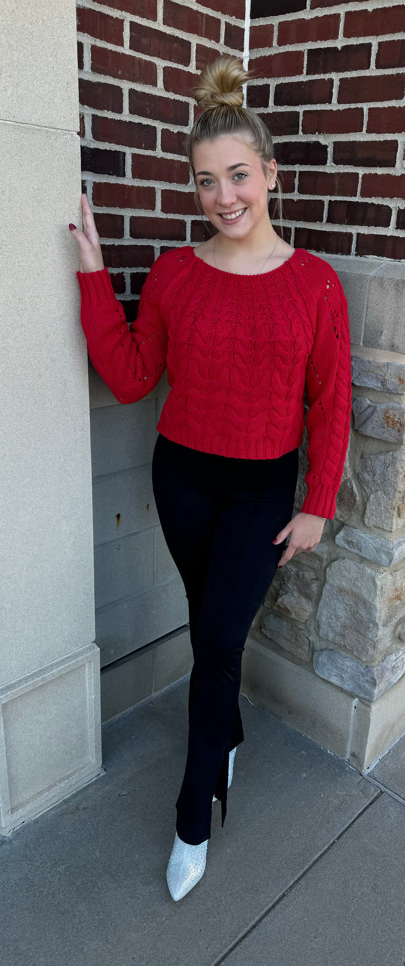 Cable Sweater in Husker Red