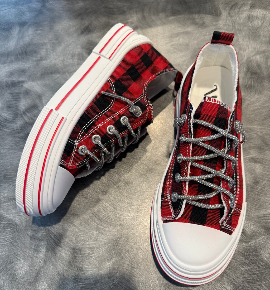 Plaid Bling Shoe String Tennis