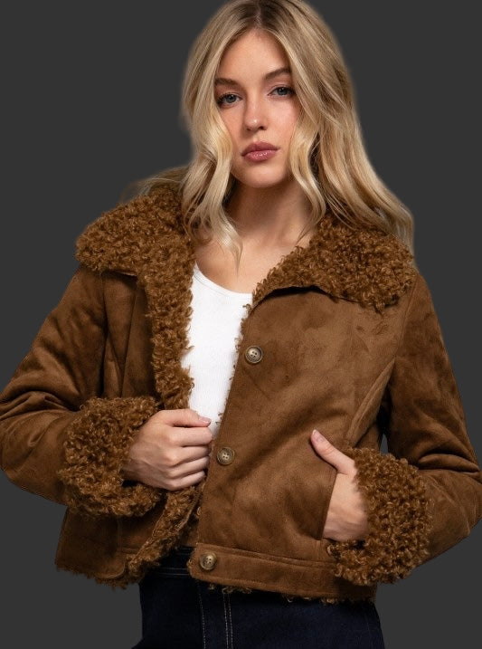 Faux Fur lined Jacket Brown