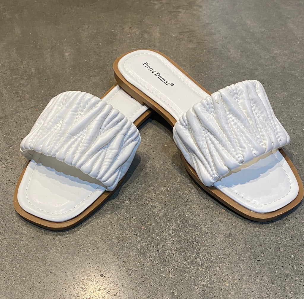 White Flat Slide Sandal with Square Toe