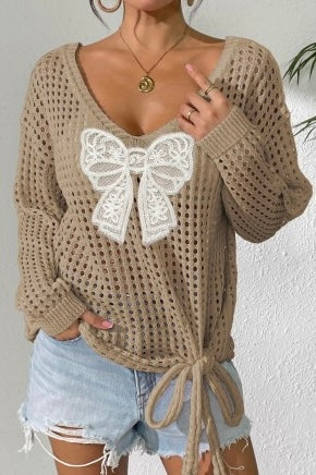 Bow Design Eyelet Sweater
