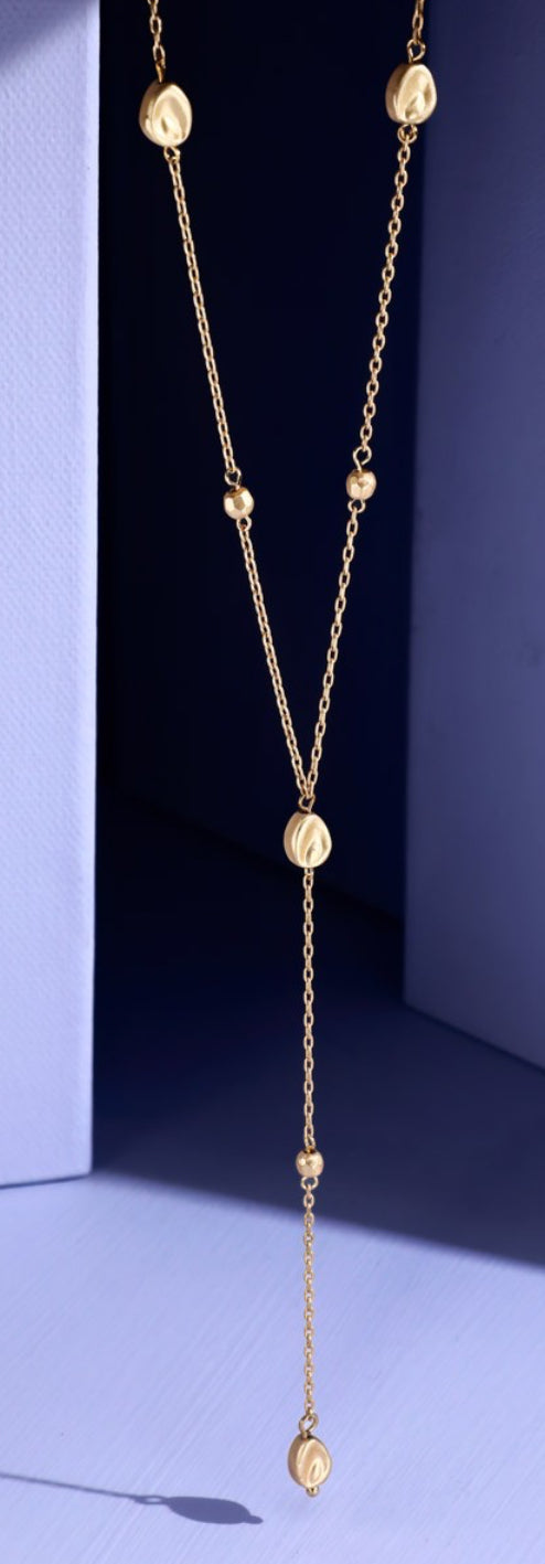 Drop Necklace with Metal Accents in Gold