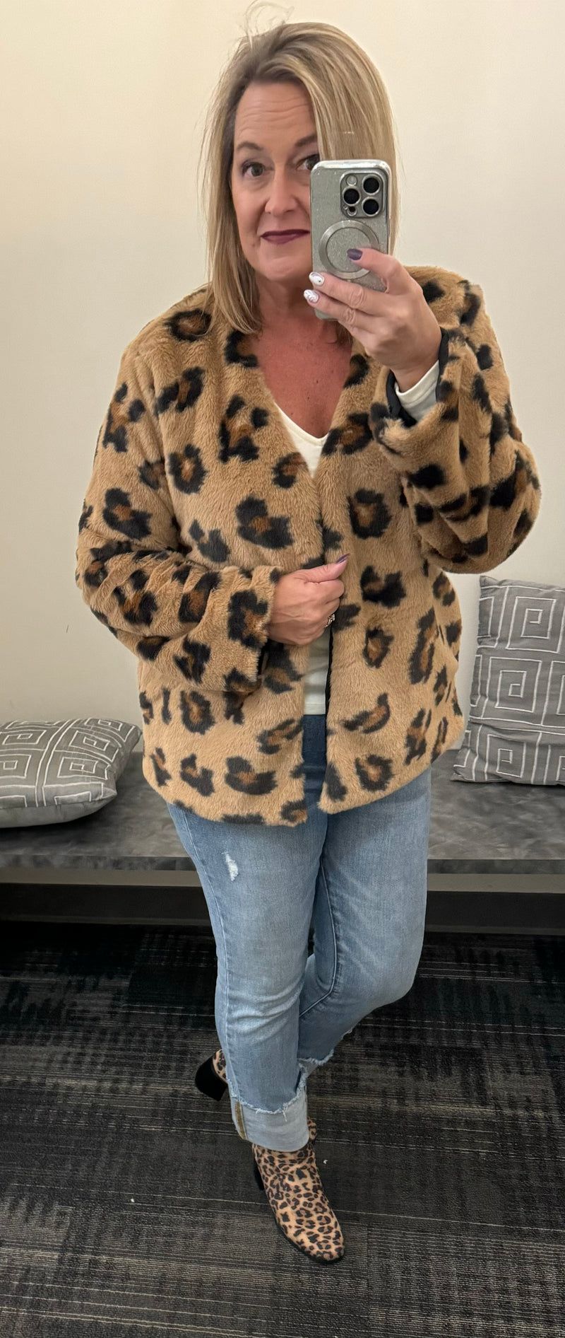 Leopard Print Faux Fur Jacket