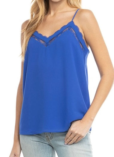 Lace Inset Tank in Blue