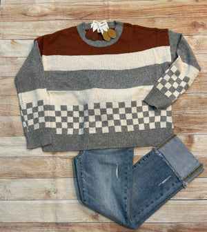 Color Block & Checkered Sweater