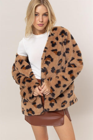 Leopard Print Faux Fur Jacket