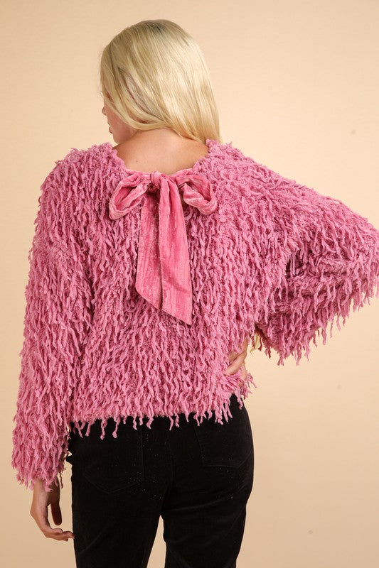 Fuzzy Sweater with Back Bow