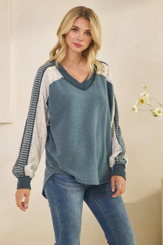 Cozy Contrast Fabric Casual Top