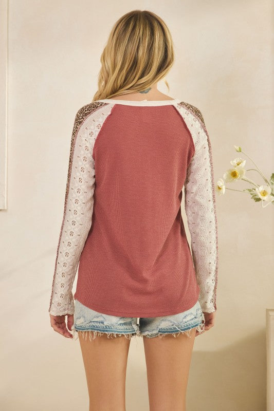 Henley Animal Print Contrast Sleeve