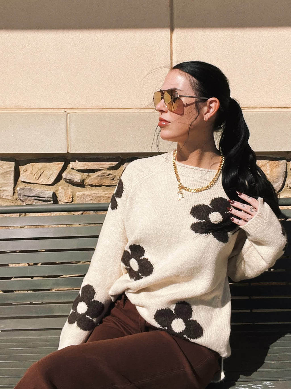 Ivory Flower Print Sweater