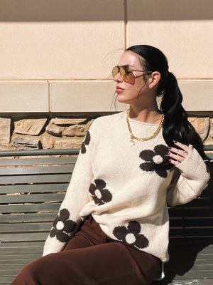 Ivory Flower Print Sweater