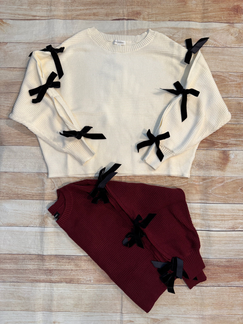 Bow Sleeve Sweater in Ivory