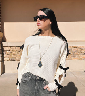 Bow Sleeve Sweater in Ivory