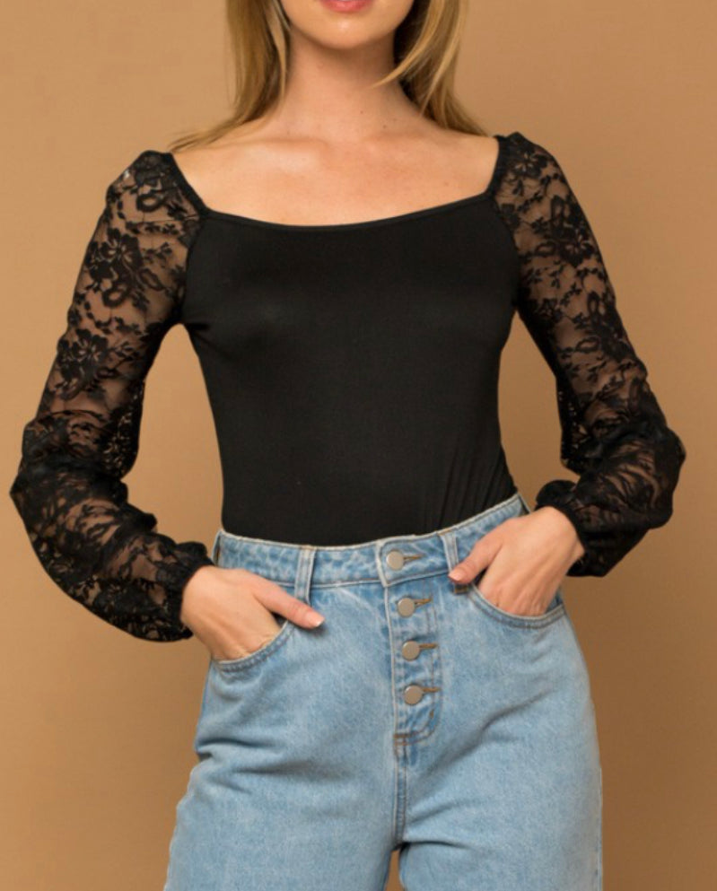 Bodysuit with Lace Sleeve