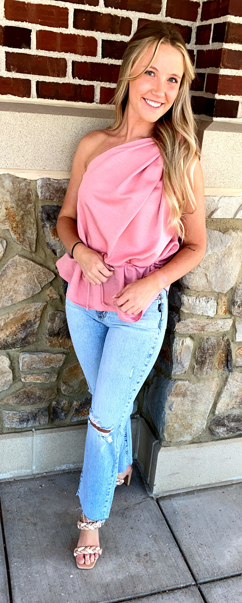 Knotted One Shoulder Top in Mauve