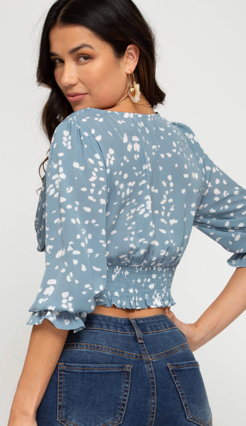 Print Smocked Crop Top