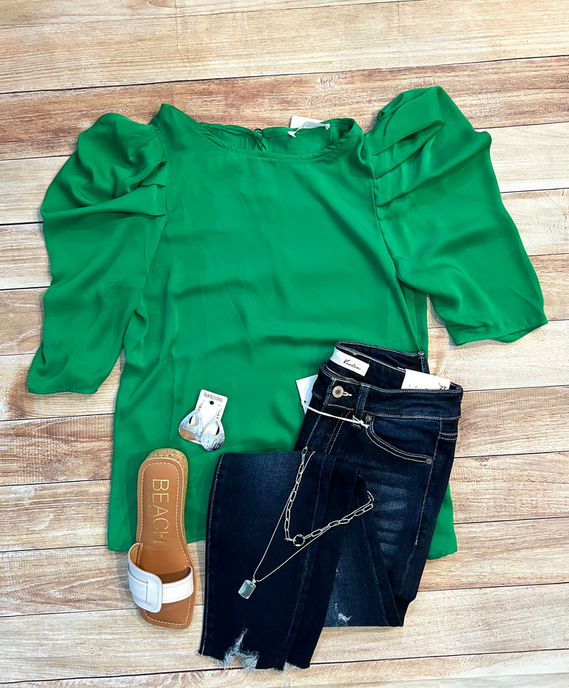 Puff Sleeve Top in Kelly Green