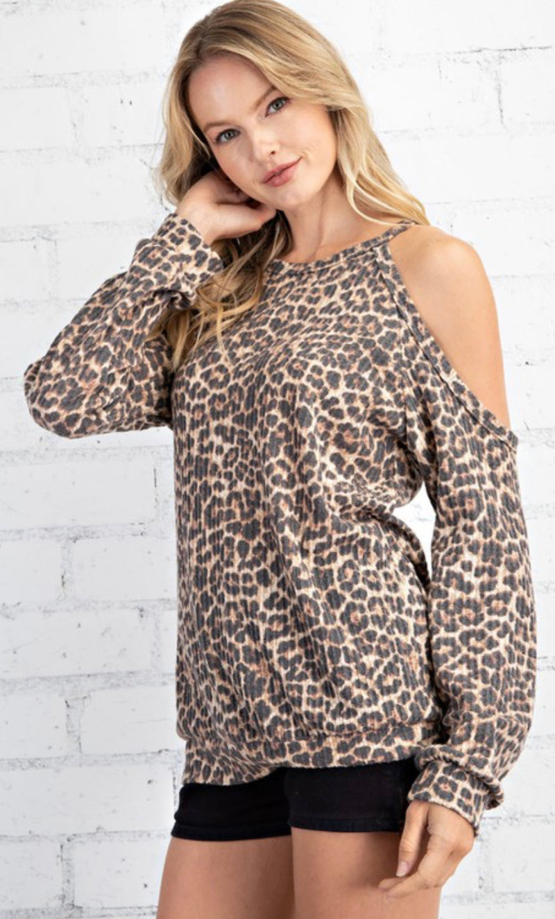 Leopard Print Cold Shoulder Top