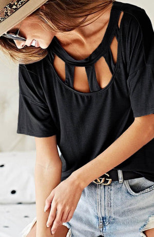 Cut Out Neck Top in Black
