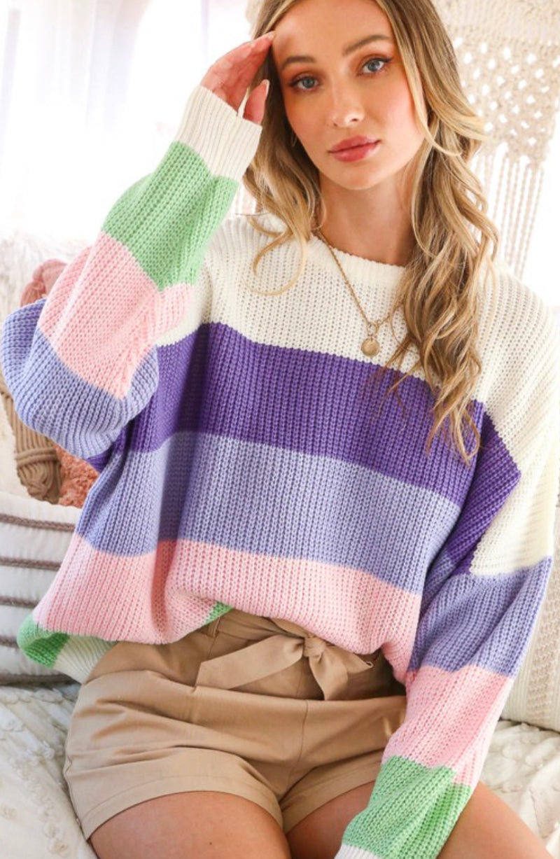 Color Block Sweater in Lavender