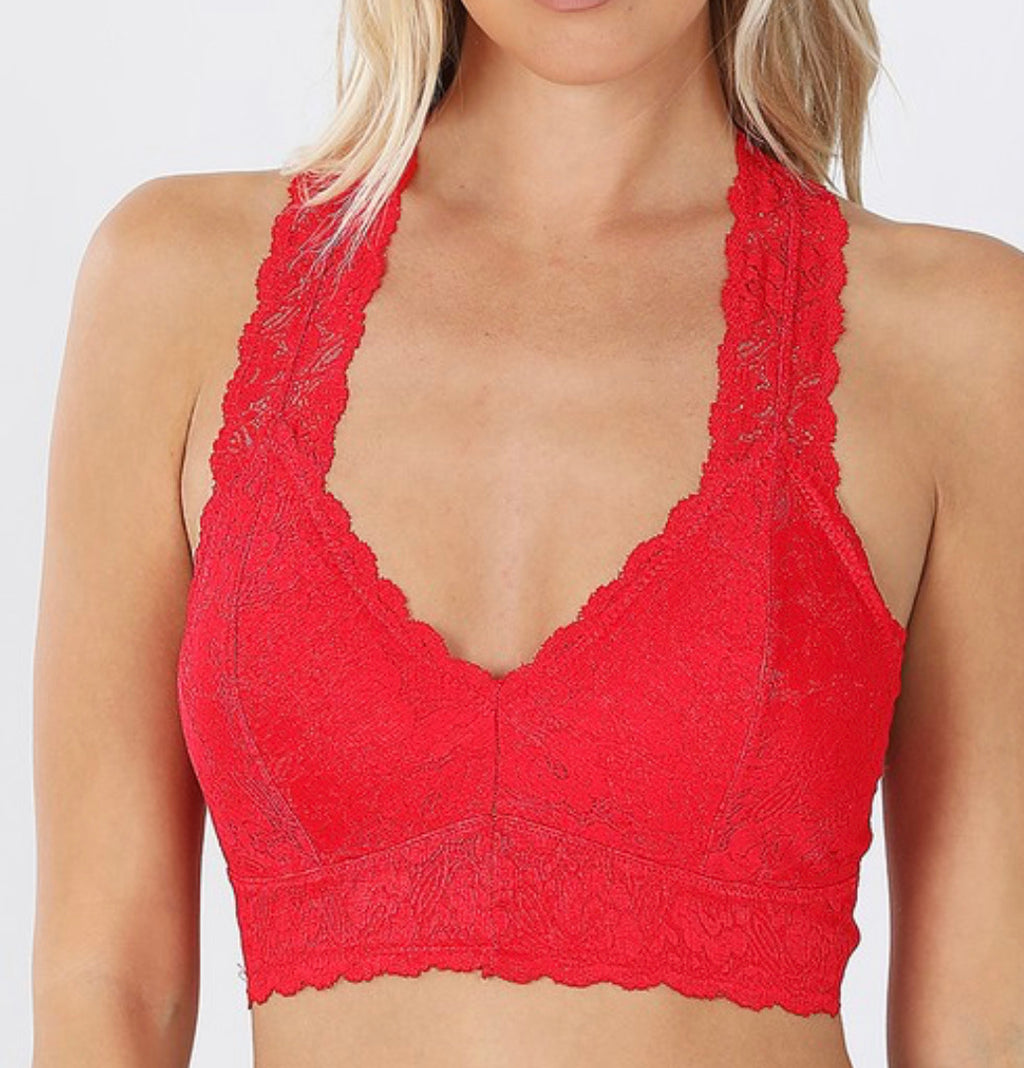 Lace Padded bralette - Red